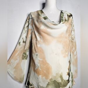 Cowl Neck Waterfall Sheer Long Sleeves Romantic Cherub X-Quisite Top Size XL